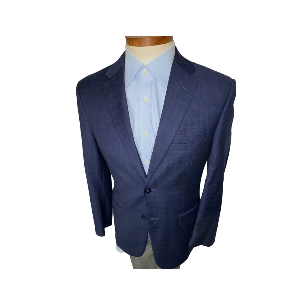 Jos A Bank Sz 38R Blue Wool Check Sport Coat Blazer Traveler Collection Tailored